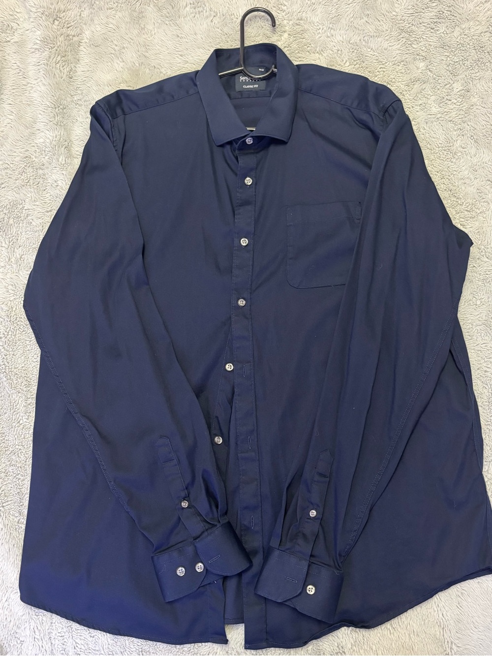 Men's Long-Sleeve Navy Dress Shirt with Chest Pocket